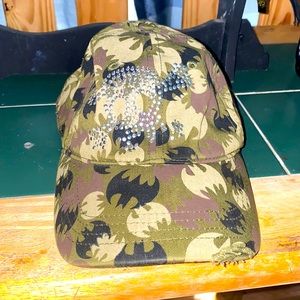 Women’s Camo “BatGirl” Ball Cap With Bejeweled Skull and Bones